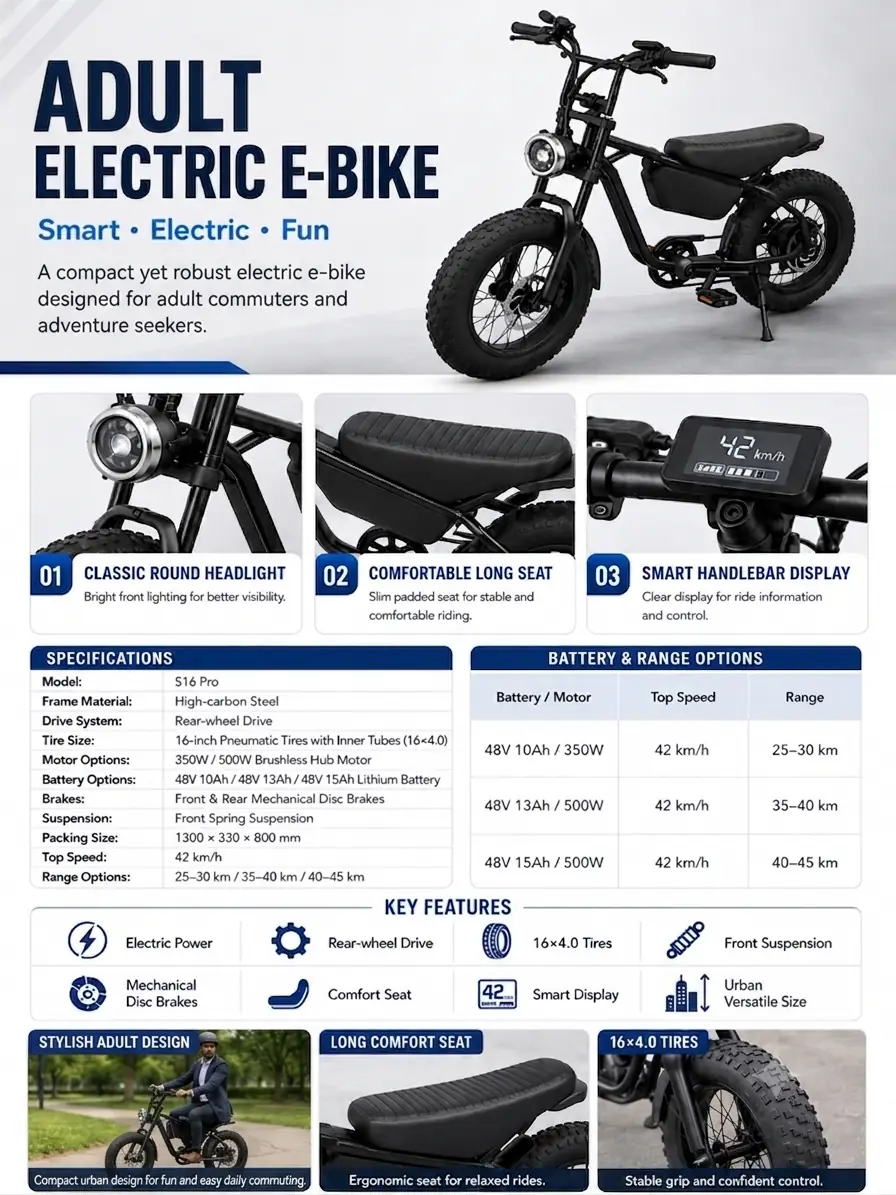 S16 Pro adult fat-tire e-bike product sheet